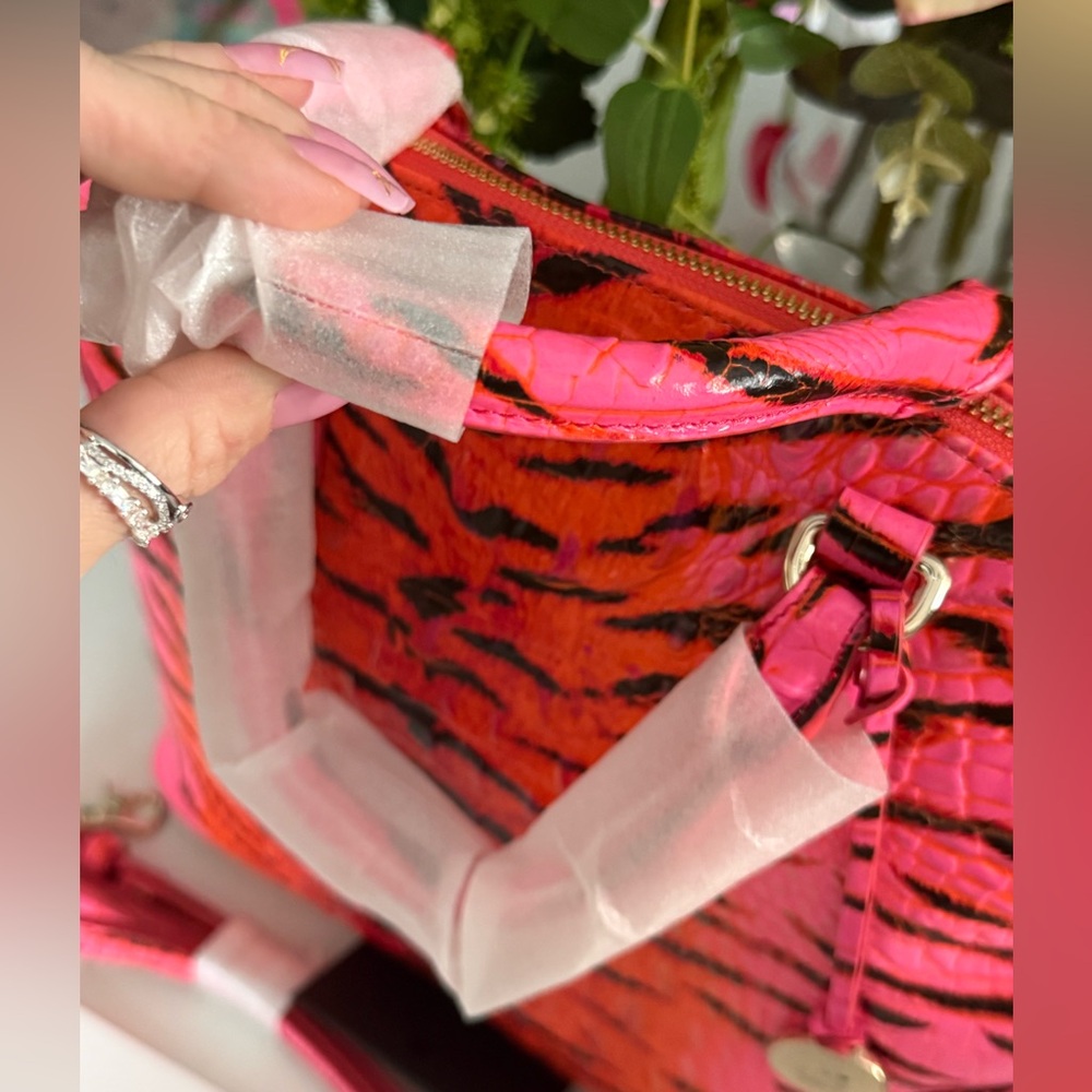 Brahmin Lg Duxbury Pink Feline Ombre Melbourne Leather Satchel & Ady Wallet NWT - Picture 10 of 11